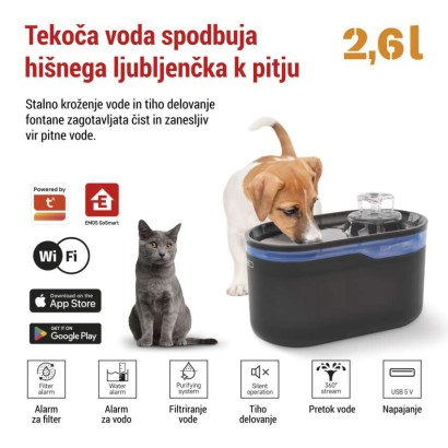 GoSmart napajalnik za hišne ljubljenčke Pet Care, 2,6 l, siv, Wi-Fi