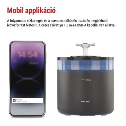 GoSmart háziállat itató Pet Care, 2,6 l, szürke, Wi-Fi