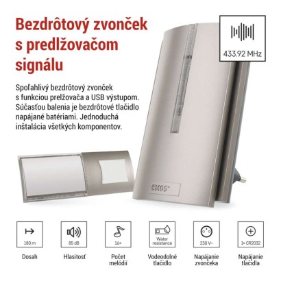 Domový bezdrôtový zvonček P5760N do zásuvky, možnosť predĺženia signálu