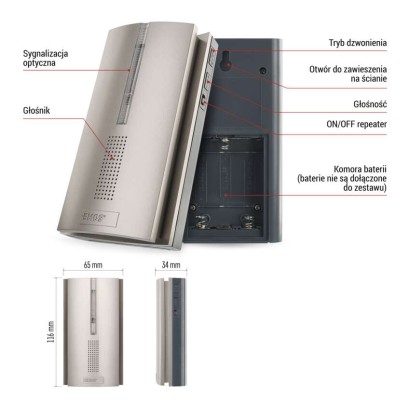 Bezprzewodowy wzmacniacz sygnału do dzwonków P5760N i P5763N, 3× AA