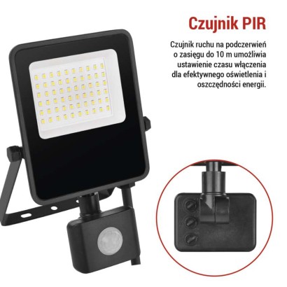 Naświetlacz LED VISIO z czujnikiem PIR 30 W, neutralna biel