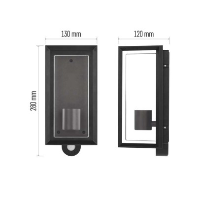 Vrtna stenska svetilka MALVA s PIR senzorjem,  13 x 12,5 x 28 cm, 1 x E27, 15 W
