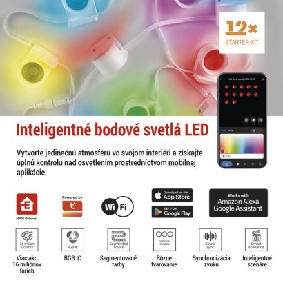 GoSmart LED reflektor - 255 cm reťaz, 12 častí, 7 W, RGBIC+CCT, stmievateľný, WiFi