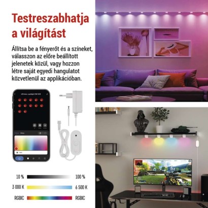 GoSmart LED reflektor - 255 cm-es lánc, 12 rész, 7 W, RGBIC+CCT, dimmelhető, WiFi