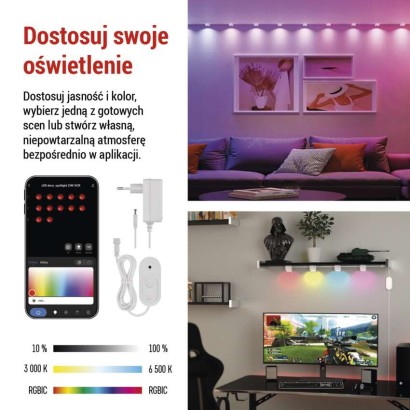 GoSmart Oświetlenie punktowe LED RGB IC + CCT, 255 cm, 12 części, 7 W, ściemnialne, WiFi