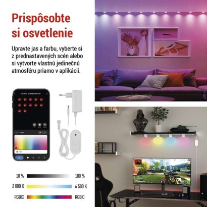 GoSmart LED reflektor - 255 cm reťaz, 12 častí, 7 W, RGBIC+CCT, stmievateľný, WiFi