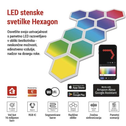 GoSmart LED svetilka Hexagon, začet.kom.10 delov, 19 W, RGBIC z možnostjo zatemnitve, WiFi