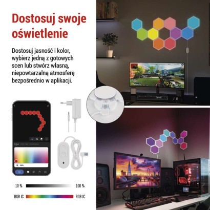 GoSmart Oprawa LED RGB IC Hexagon, 10 części, 19 W, ściemnialna, WiFi
