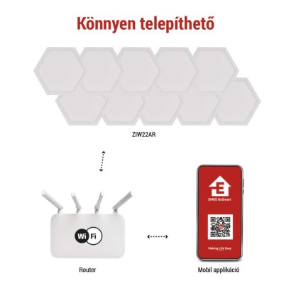 GoSmart LED-es lámpatest Hexagon, indító készlet, 10 rész, 19 W, RGBIC dimmelhető, WiFi