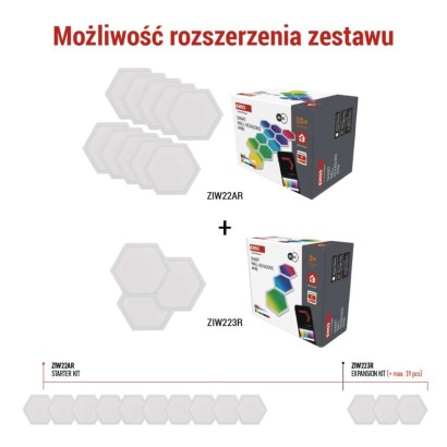 GoSmart Oprawa LED RGB IC Hexagon, 10 części, 19 W, ściemnialna, WiFi