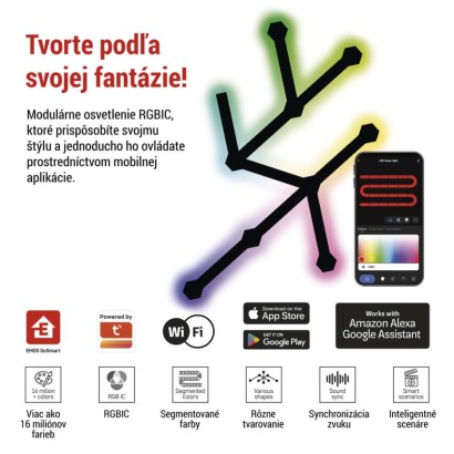 GoSmart LED svietidlo Lines čierne, 9 častí, 34 W, RGBIC stmievateľné, WiFi