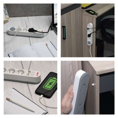 Prodlužovací kabel 3 m / 5 zásuvky / s vypínačem / bílo-šedý / 1×USB-A + 1×USB-C / 1,5 mm2