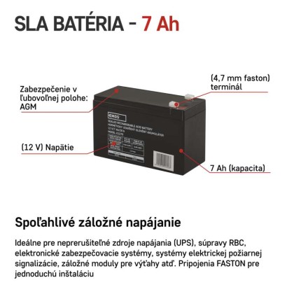 Bezúdržbový olovený akumulátor 12 V/7 Ah, faston 4,7 mm