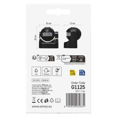 Czujnik ruchu PIR IP44 1200W czarny