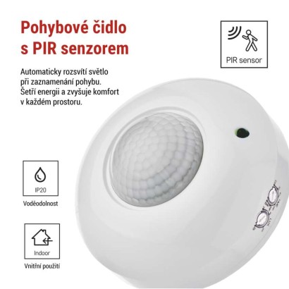PIR senzor (pohybové čidlo) IP20 1200W, bílý