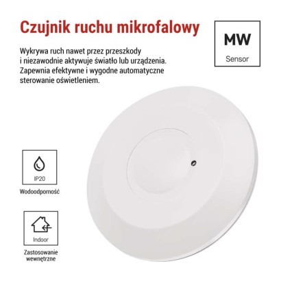 Czujnik mikrofalowy (czujnik ruchu) IP20 2000W, biały