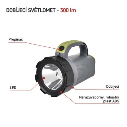 LED nabíjecí svítilna P2311, 300 lm, 2400 mAh