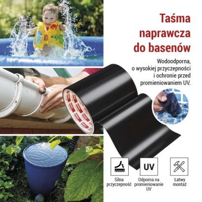 Naprawcza taśma samoprzylepna do basenów, 1 m × 100 mm, czarna
