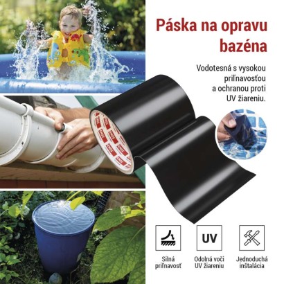 Opravná lepiaca páska na bazény, 1 m × 100 mm, čierna