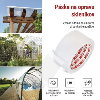 Opravná lepiaca páska na polykarbonát a sklo, 25 m × 50 mm, transparentná