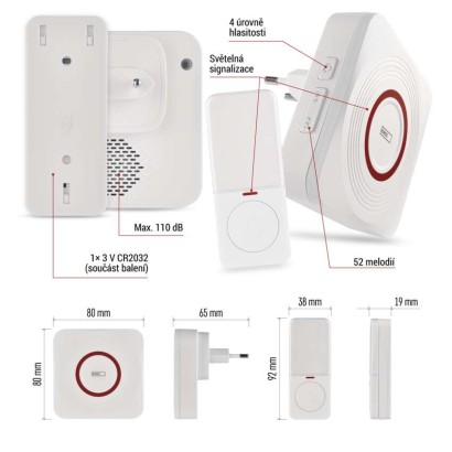 GoSmart Domovní bezdrátový zvonek P5735WS do zásuvky s WiFi