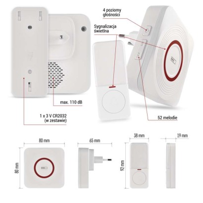GoSmart Dzwonek bezprzewodowy z WiFi, biały