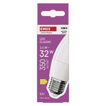 LED izzó Classic gyertya / E27 / 2,6 W (32 W) / 350 lm / természetes fehér
