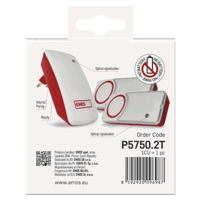 Akuta kodune juhtmevaba uksekell P5750.2T, pistik, 2 nupuga