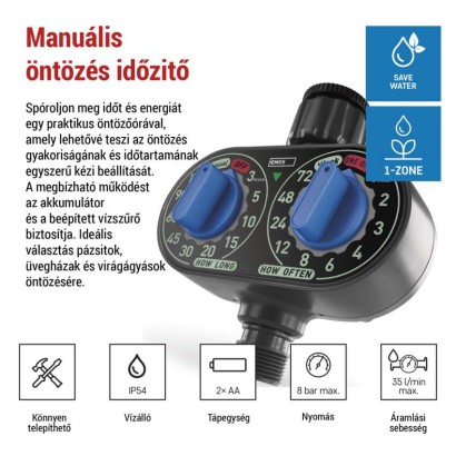 Mechanikus öntöző időzítő, 1 kimenet