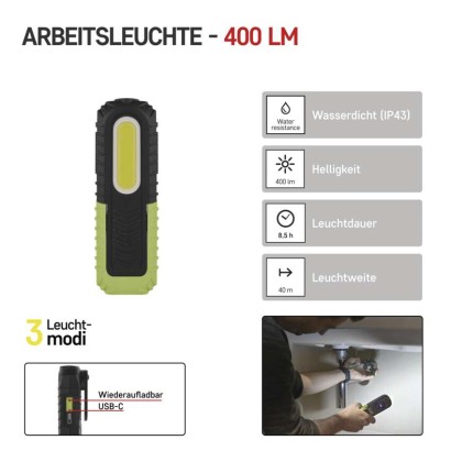 LED + COB LED aufladbare Arbeitsleuchte P4531, 400 lm, 2000 mAh