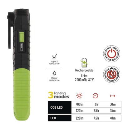 COB LED + LED nabíjecí prac. svítilna P4531, 400 lm, 2000 mAh