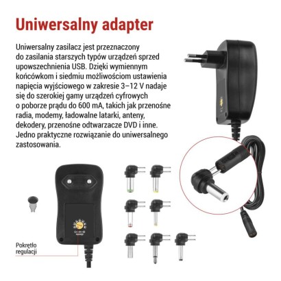 Zasilacz impulsowy 1500mA z wymiennymi końcówkami, USB