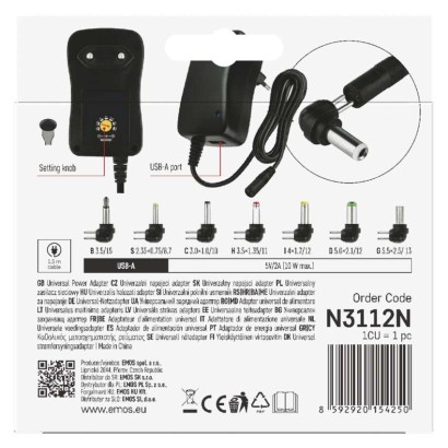 Zasilacz impulsowy 1500mA z wymiennymi końcówkami, USB