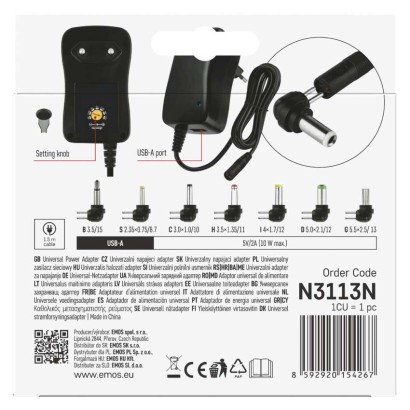 Zasilacz impulsowy 2250mA z wymiennymi końcówkami, USB