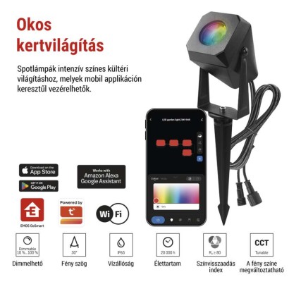 GoSmart kültéri LED spotlámpa, bővítő készlet, 1 darab, 1,5 W, RGBIC dimmelhető, WiFi