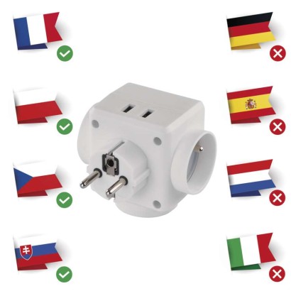 Rozgałęźnik 3× czarny, 2× USB