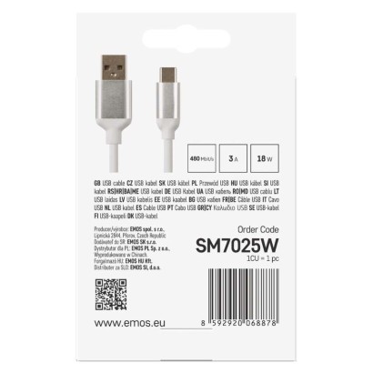Nabíjecí a datový kabel USB-A 2.0 / USB-C 2.0, 1 m, bílý
