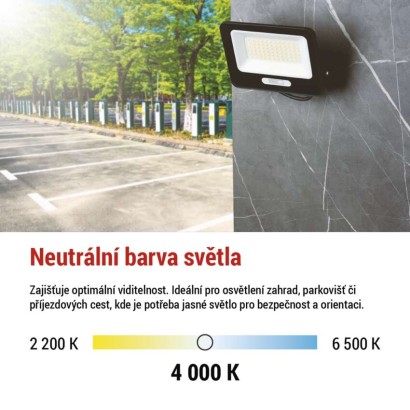 LED reflektor GLARO 50W, černý, IP65, 5000 lm, neutrální bílá
