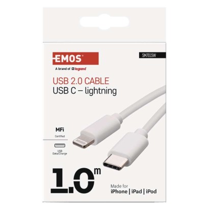 Kabel USB 2.0, wtyk C - Lightning MFi, i16P, ładowanie, transmisja danych, 1 m, biały