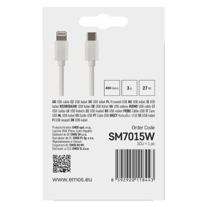 Kabel USB 2.0, wtyk C - Lightning MFi, i16P, ładowanie, transmisja danych, 1 m, biały
