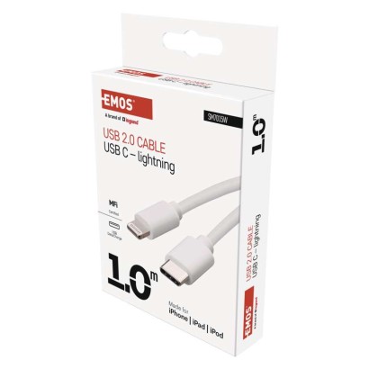Kabel USB 2.0, wtyk C - Lightning MFi, i16P, ładowanie, transmisja danych, 1 m, biały