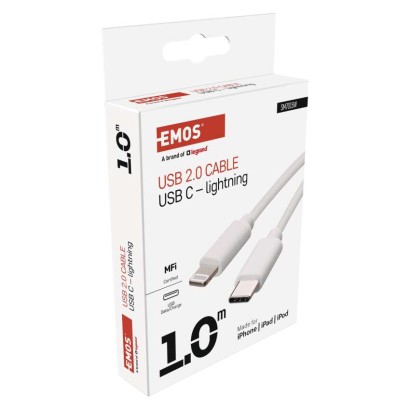 Kabel USB 2.0, wtyk C - Lightning MFi, i16P, ładowanie, transmisja danych, 1 m, biały