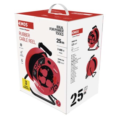 Kültéri kábeldob 25 m / 4 aljzat / fekete / gumi / 230 V / 2,5 mm2