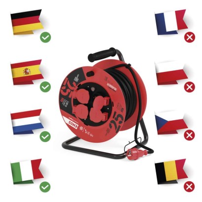 Kültéri kábeldob 25 m / 4 aljzat / fekete / gumi / 230 V / 2,5 mm2