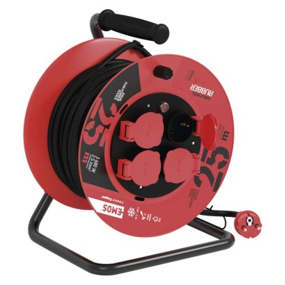 Kültéri kábeldob 25 m / 4 aljzat / fekete / gumi / 230 V / 2,5 mm2