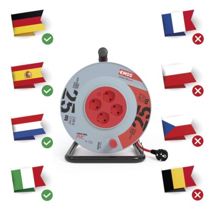 Kábeldob 25 m / 4 aljzat / fekete / PVC / 230 V / 2,5 mm2