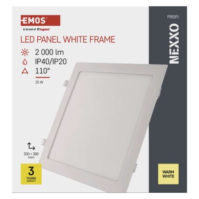 LED süllyesztett lámpatest NEXXO, négyzet, fehér, 24W, meleg fehér