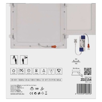 LED süllyesztett lámpatest NEXXO, négyzet, fehér, 24W, meleg fehér