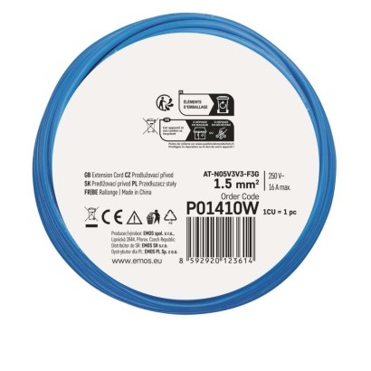 Počasí odolný prodlužovací kabel 10 m / 1 zásuvka / modrý / PVC / 230 V / 1,5 mm2