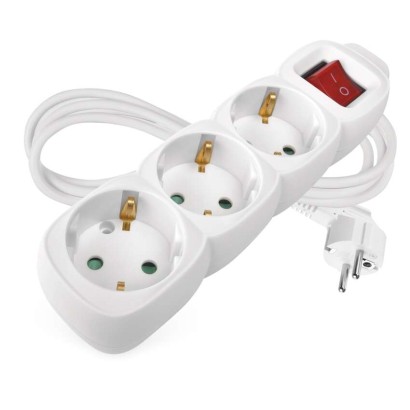 Ilgintuvas 1,5 m / 3 lizdai / su jungikliu / baltas / PVC / 1,5 mm2 